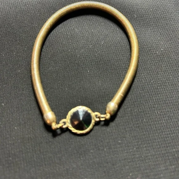 VYG Gold Tone Metal Coiled Bracelet with black accent. Unique find!! - Picture 2 of 7